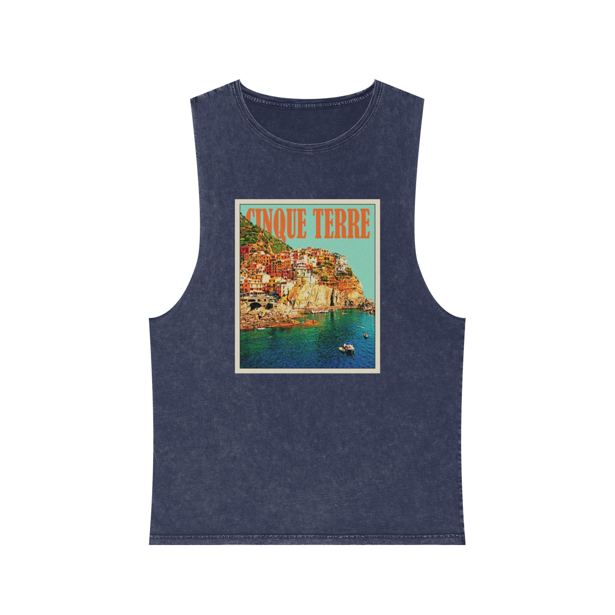 Cinque Terre Retro Travel Poster Unisex Stonewash Tank Top - Image 13