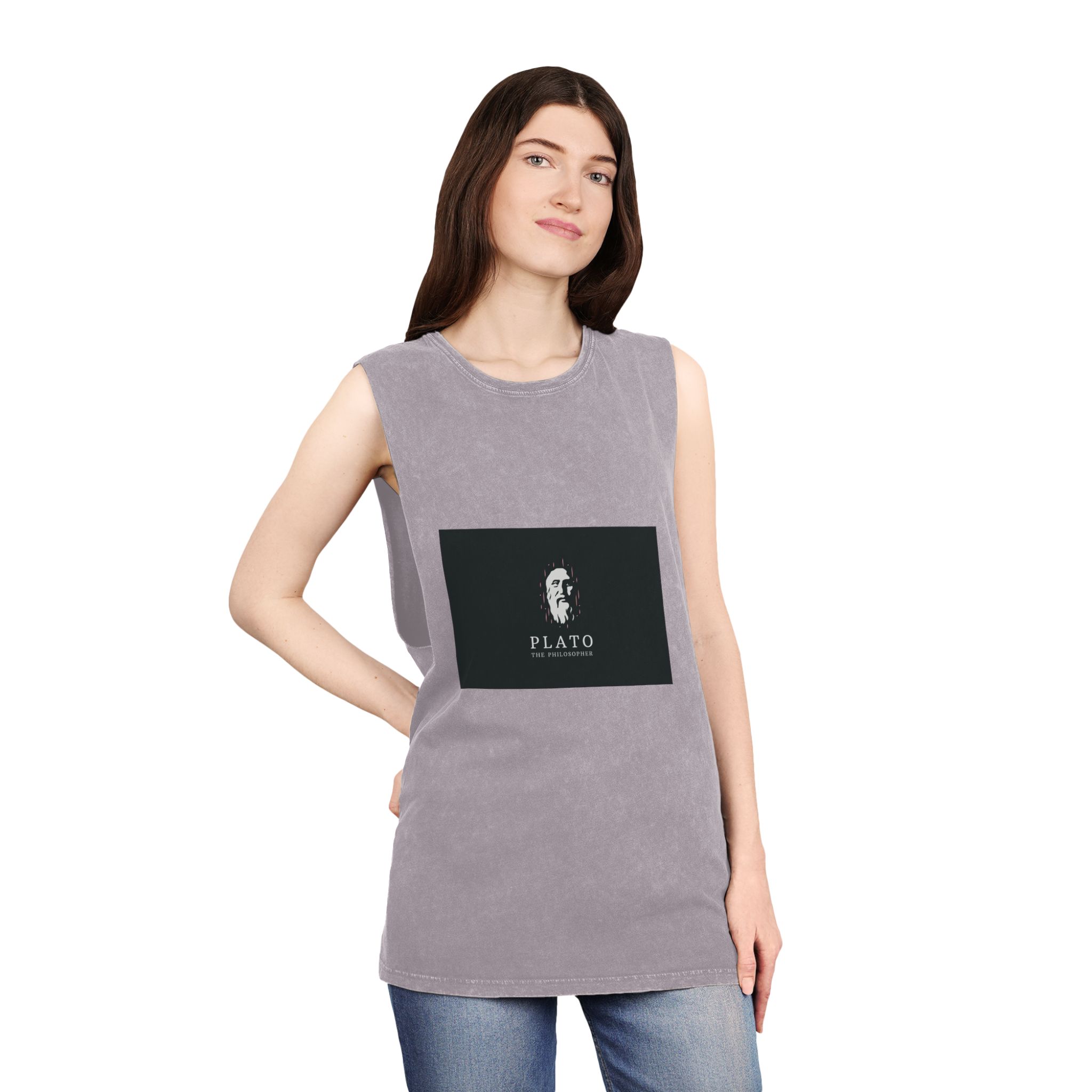 Ancient Greek Plato Philosopher Head Logo Icon Design Template Flat Vector Unisex Stonewash Tank Top - Image 20
