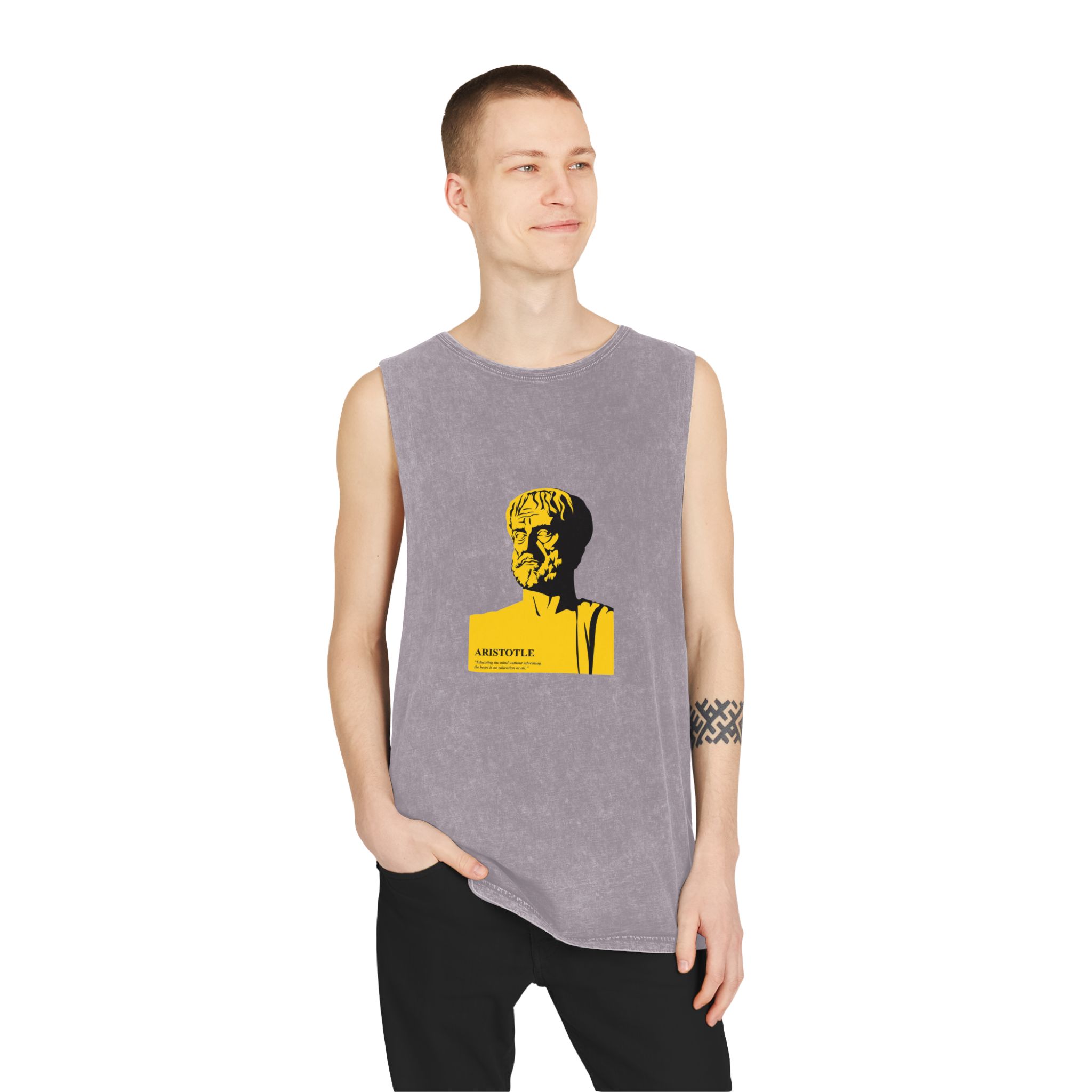 Aristotle Silhuette Flat Art Graphic Art Aristotle With Quote Unisex Stonewash Tank Top - Image 19