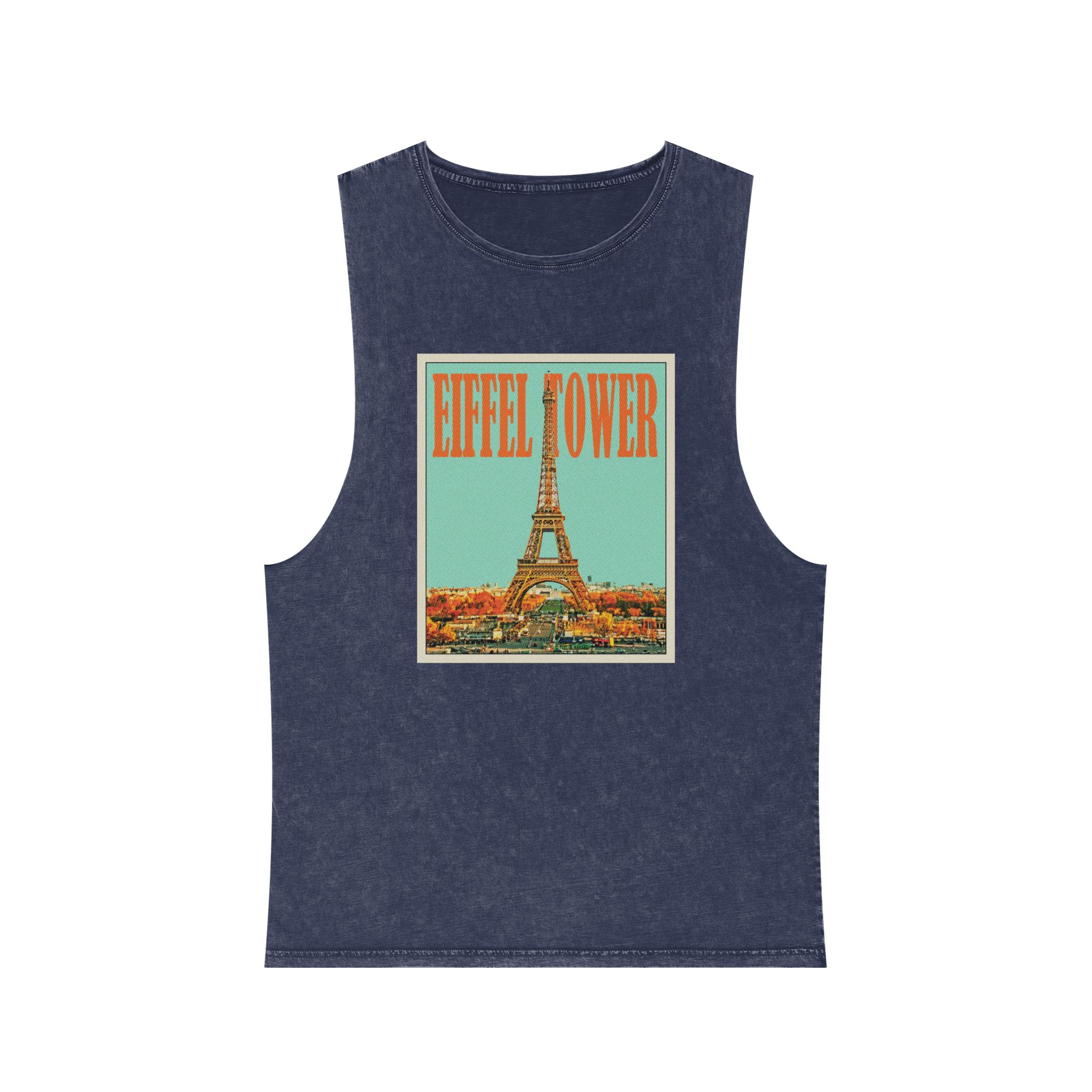 Eiffel Tower Retro Travel Poster (1) Unisex Stonewash Tank Top - Image 13