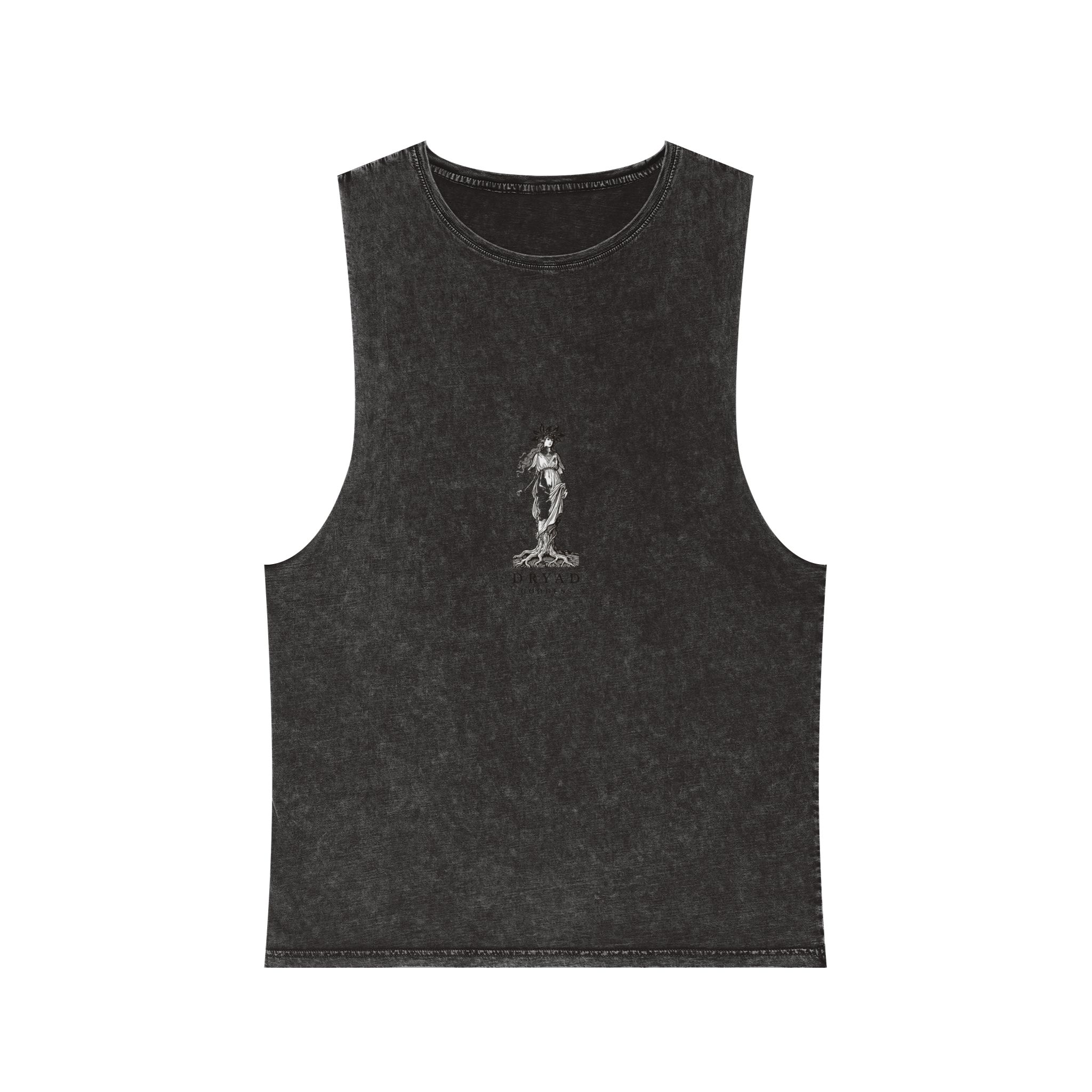 Engraved Logo Dryad Tree Spirit Woman With Roots Branches Symbolizing Forest Goddess Unisex Stonewash Tank Top