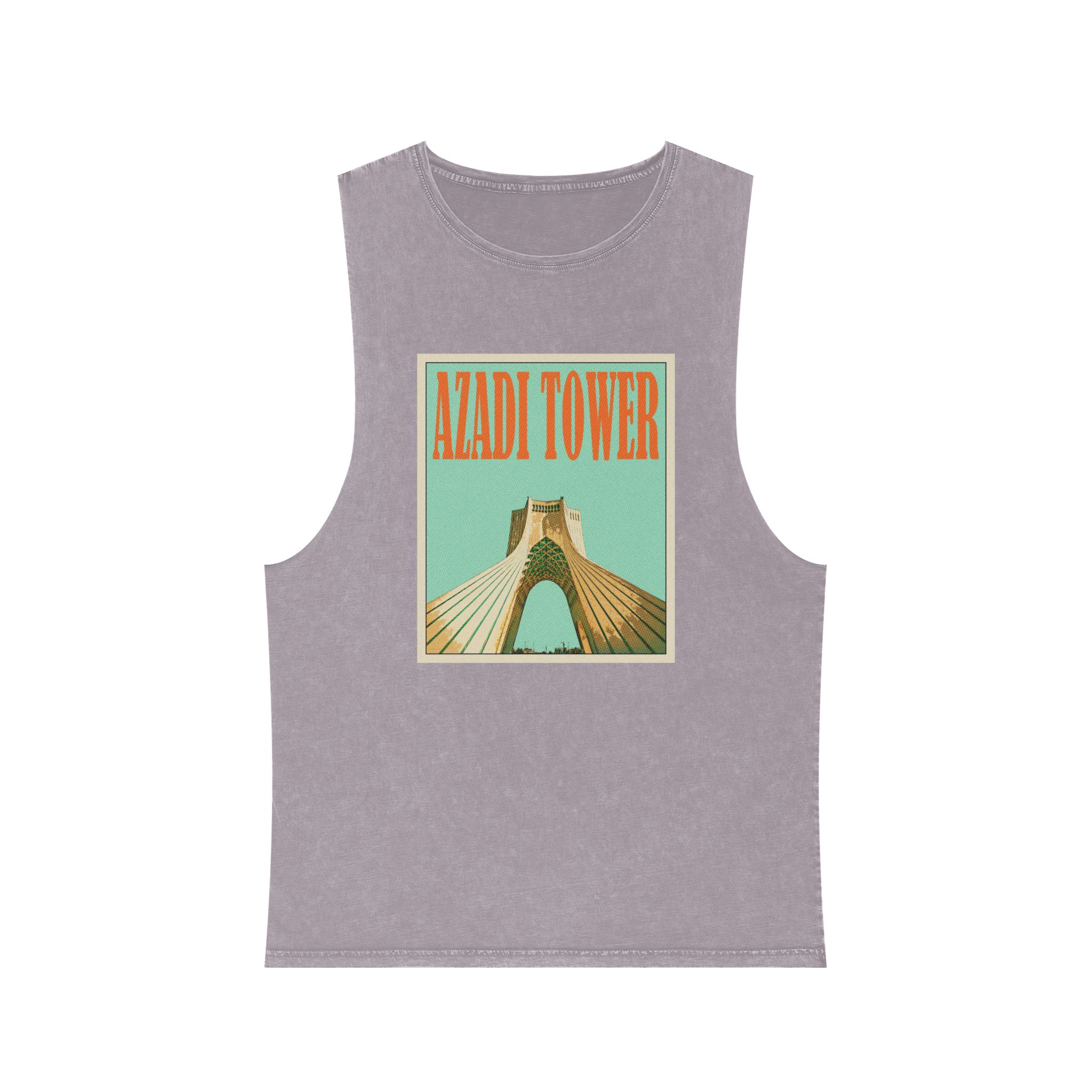 Azadi Tower Retro Travel Poster Unisex Stonewash Tank Top - Image 17