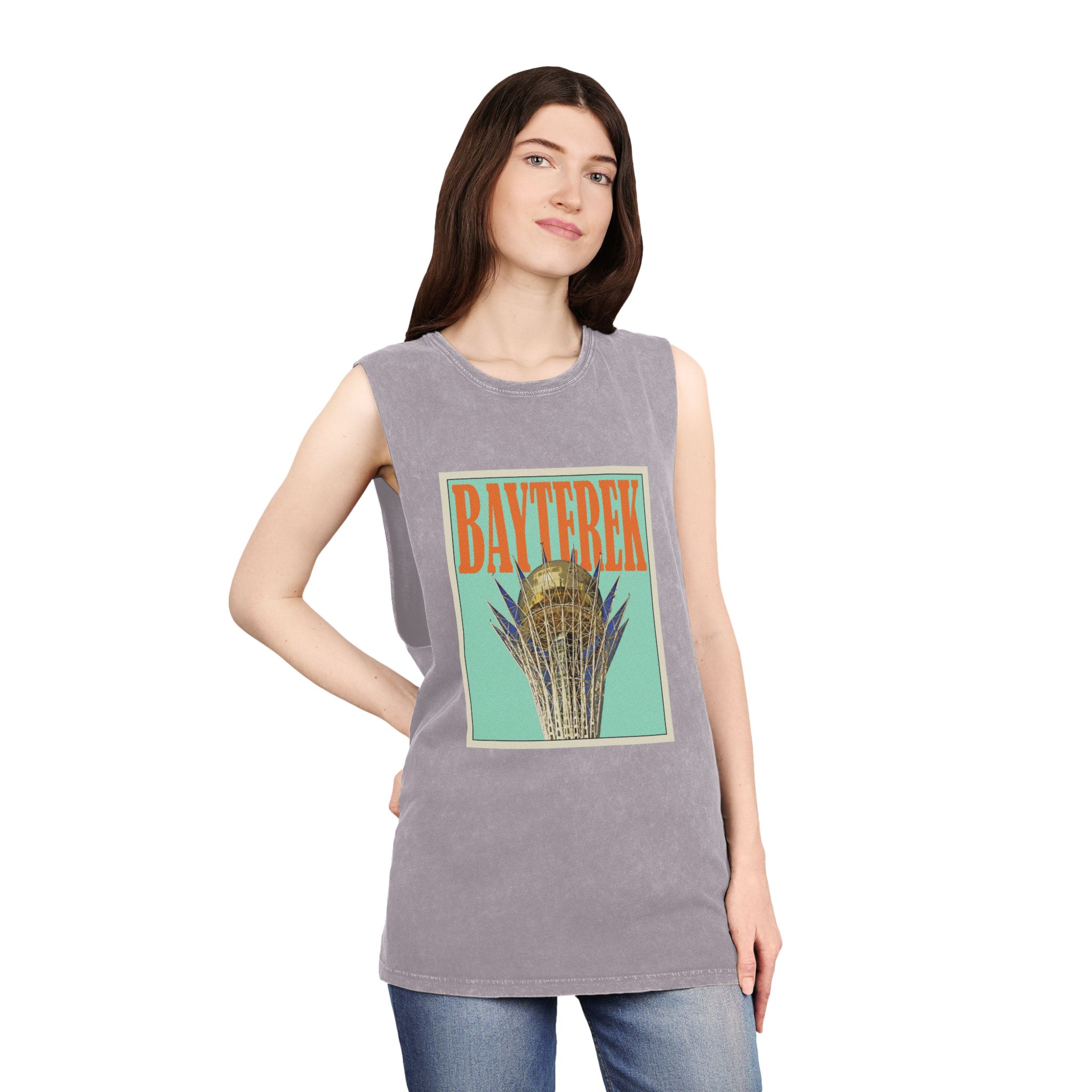 Bayterek Retro Travel Poster Unisex Stonewash Tank Top - Image 20