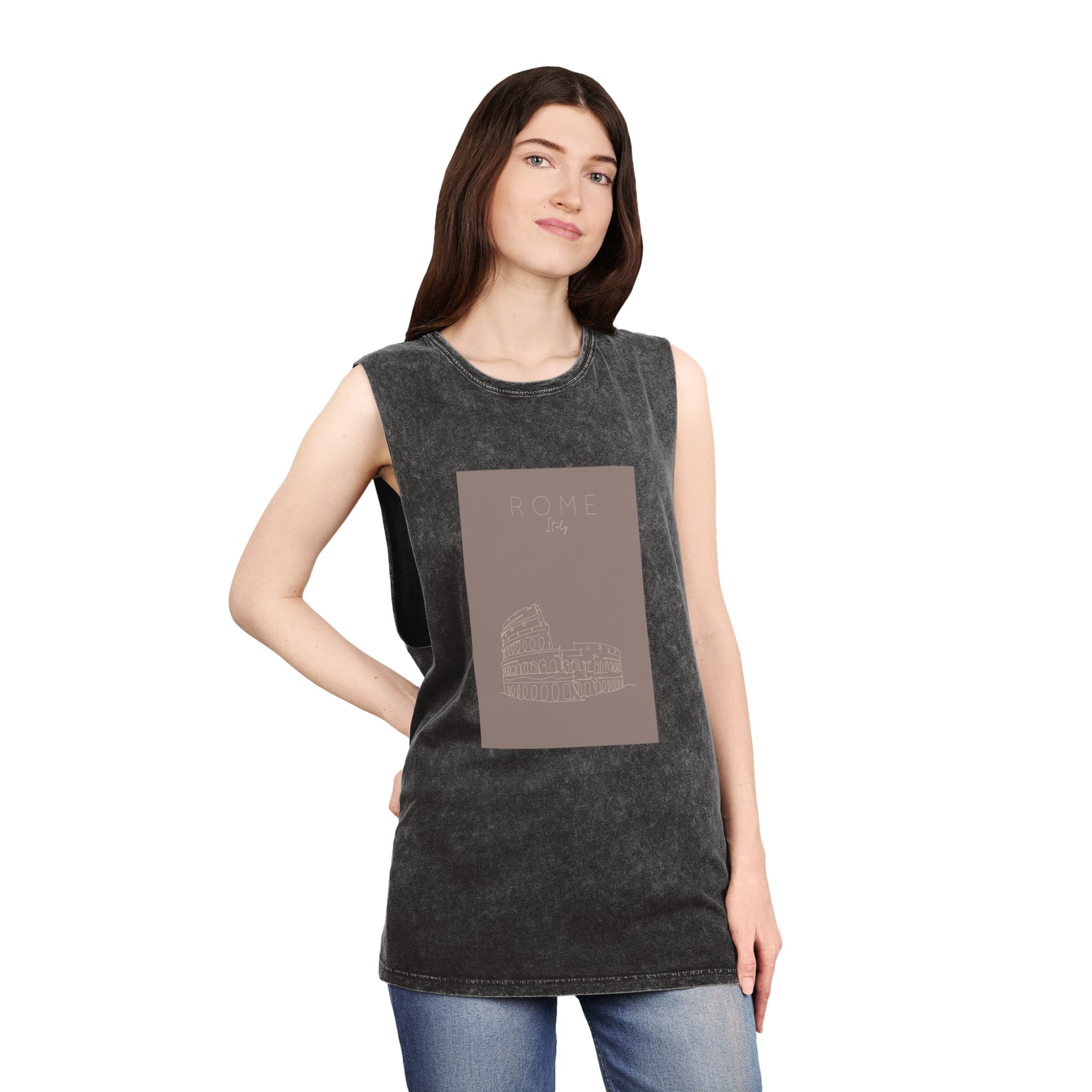 Poster City Rome Brown Unisex Stonewash Tank Top - Image 4