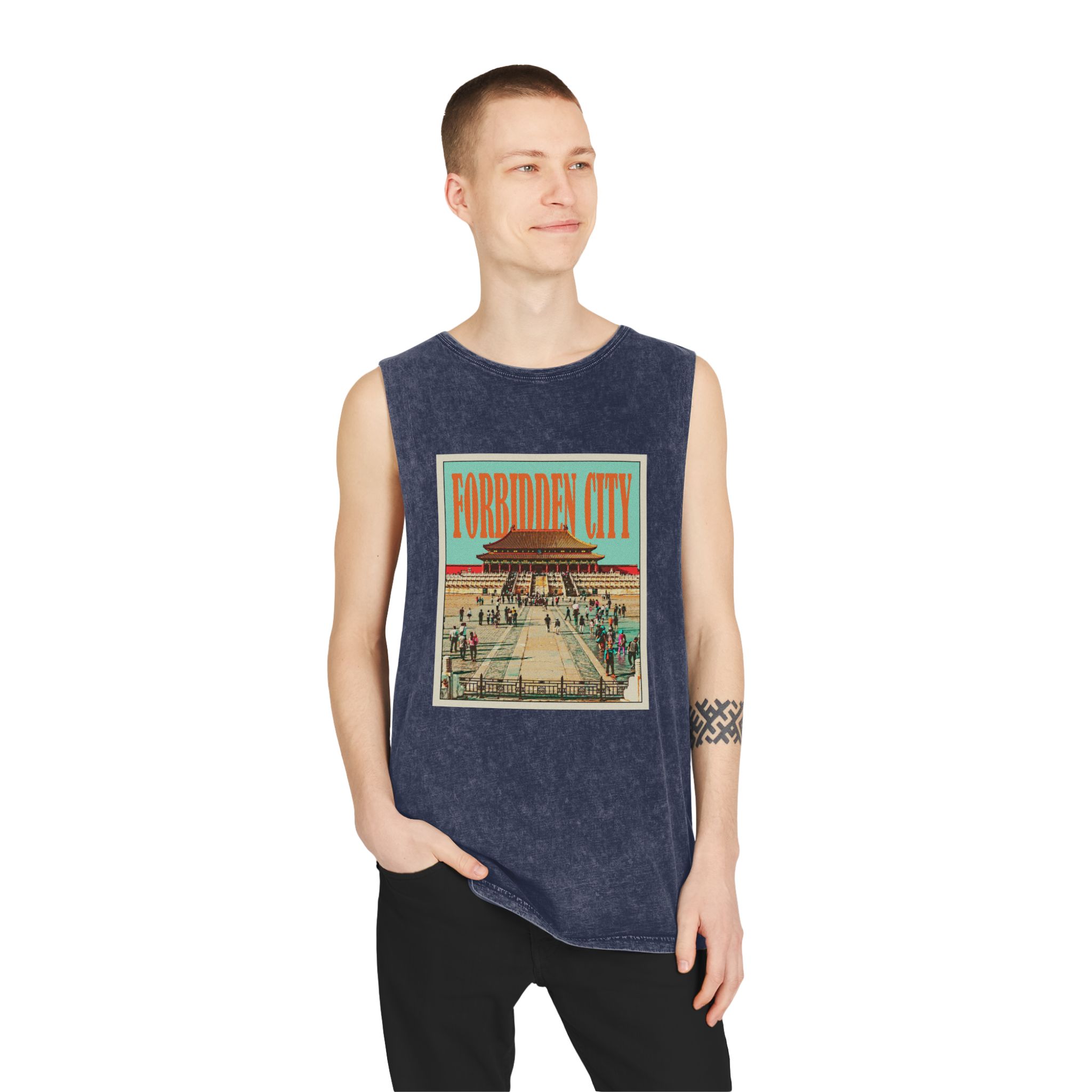 Forbidden City Retro Travel Poster (1) Unisex Stonewash Tank Top - Image 15