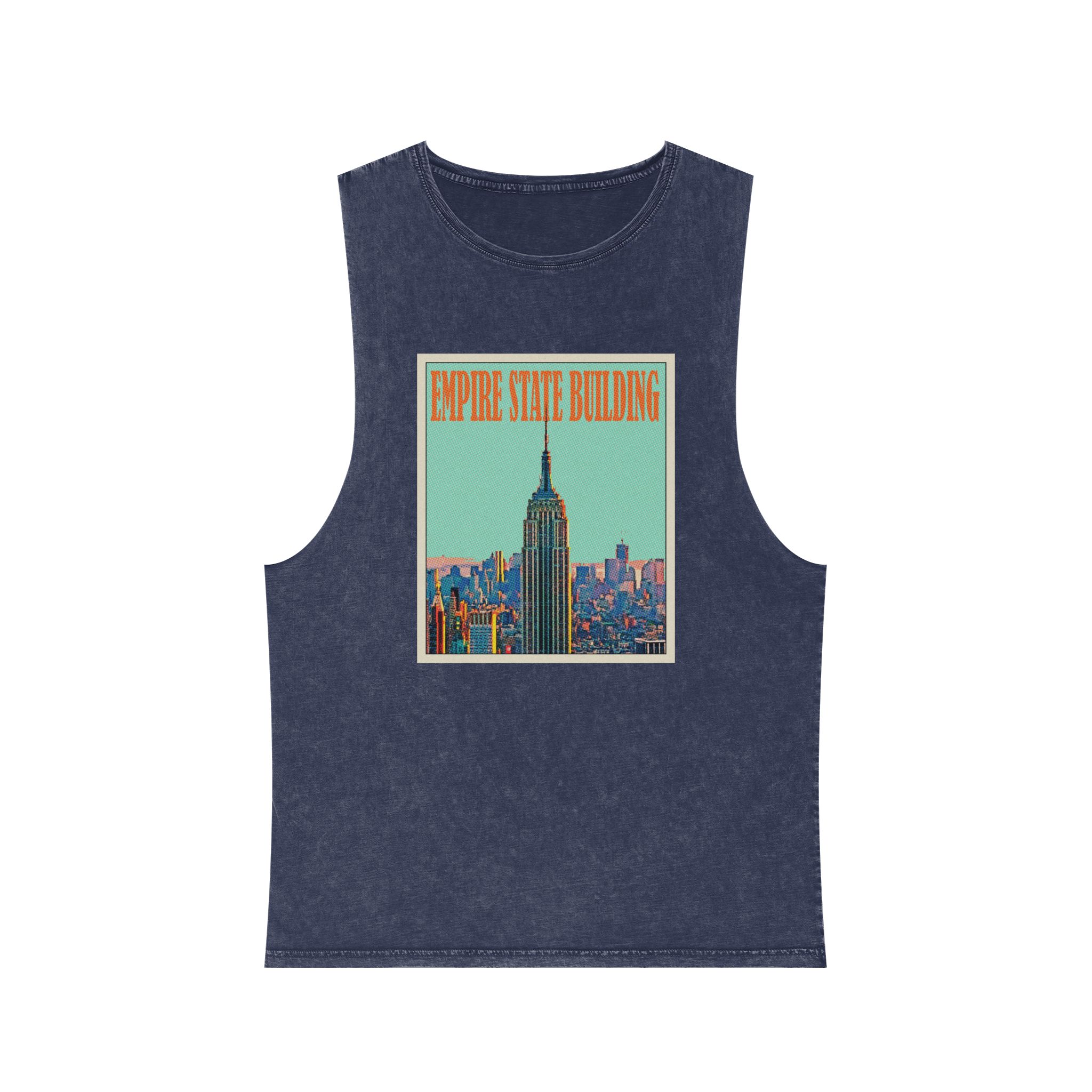 Empire State Building Retro Travel Poster Unisex Stonewash Tank Top - Image 13