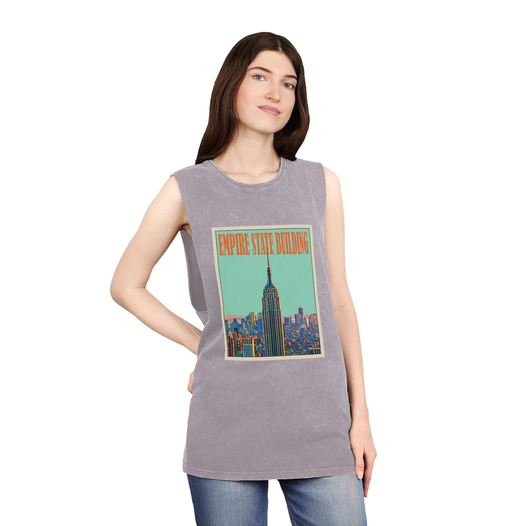 Empire State Building Retro Travel Poster Unisex Stonewash Tank Top - Image 20