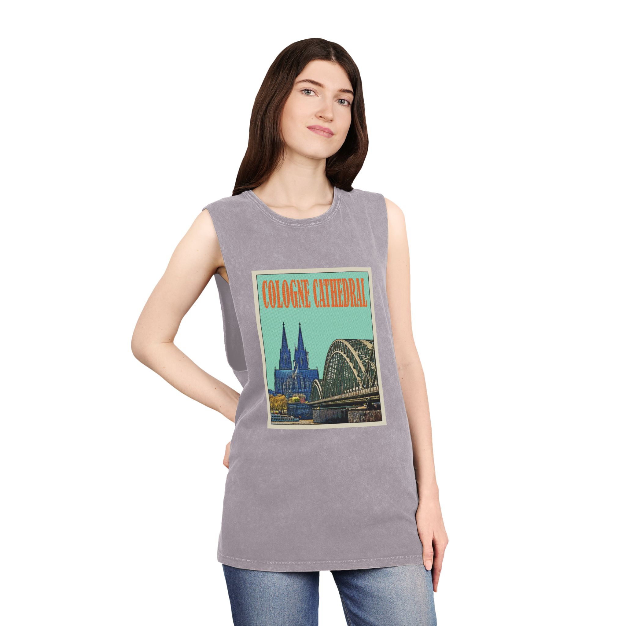 Cologne Cathedral Retro Travel Poster Unisex Stonewash Tank Top - Image 20