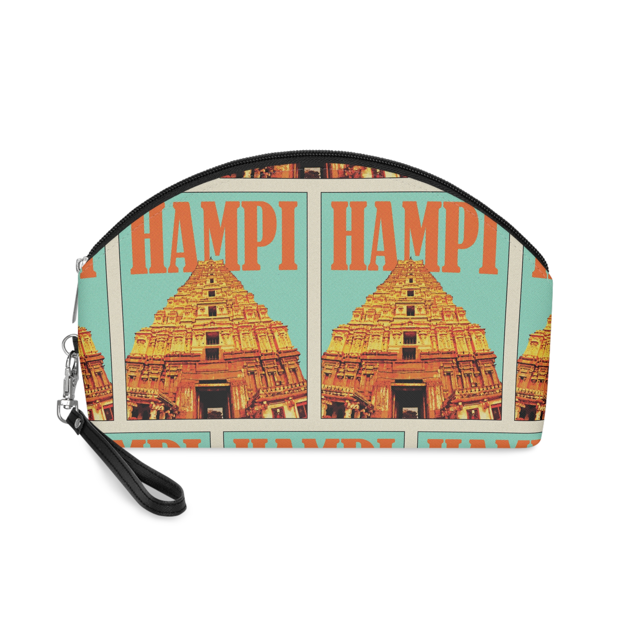 Hampi Retro Travel Poster Makeup Bag