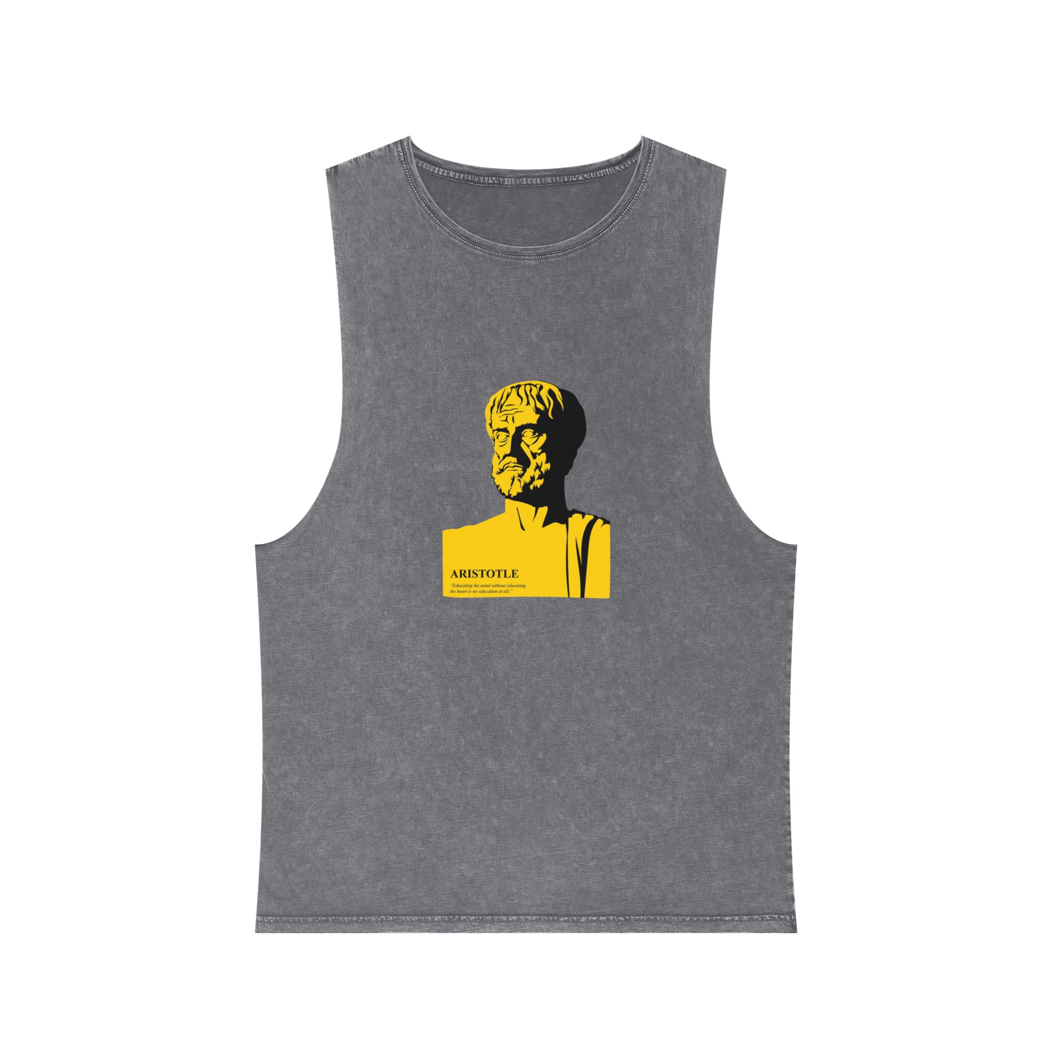 Aristotle Silhuette Flat Art Graphic Art Aristotle With Quote Unisex Stonewash Tank Top - Image 9