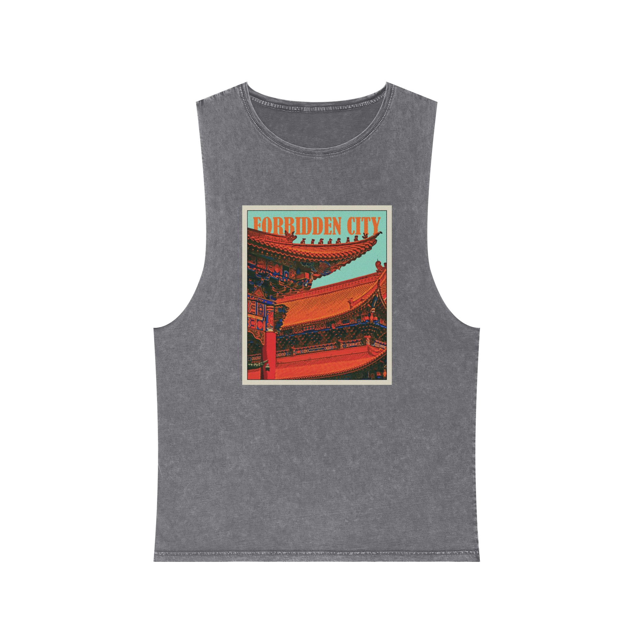 Forbidden City Retro Travel Poster Unisex Stonewash Tank Top - Image 9