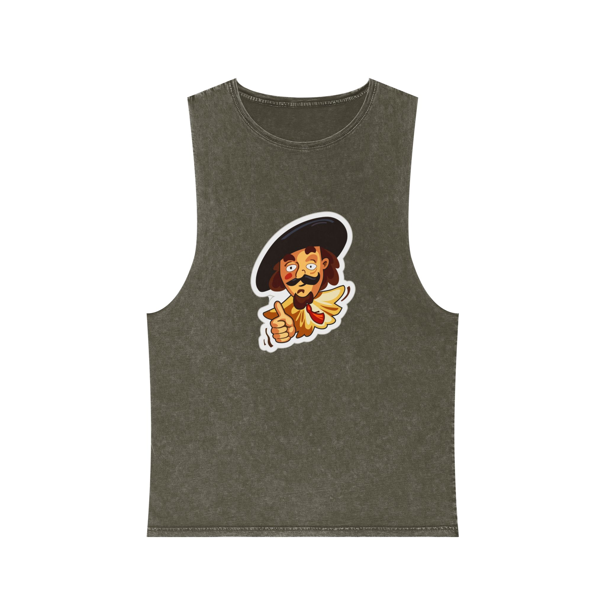 Cartoon Musketeer Thumbs Up Unisex Stonewash Tank Top - Image 5