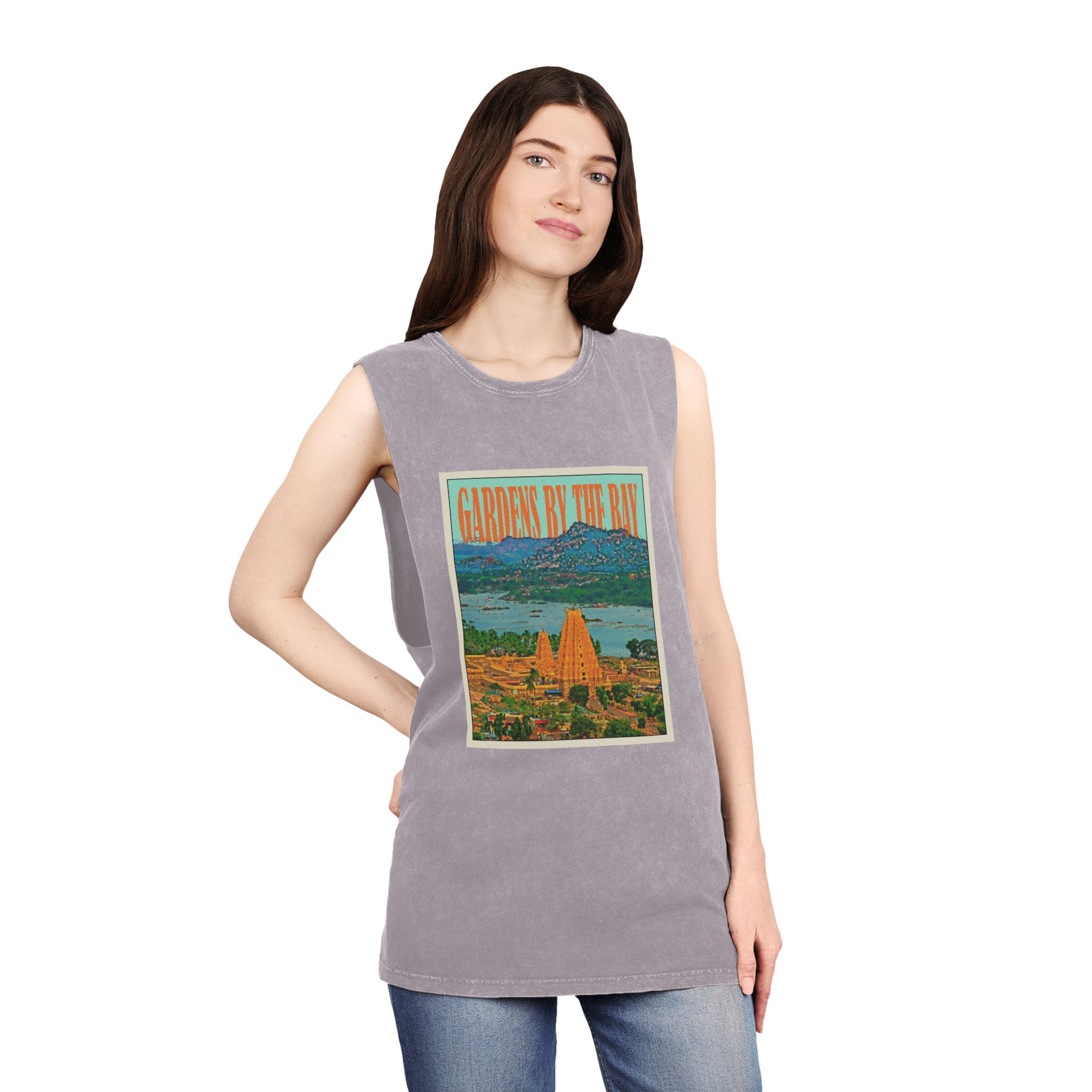 Gardens By Bay Retro Travel Poster (2) Unisex Stonewash Tank Top - Image 20