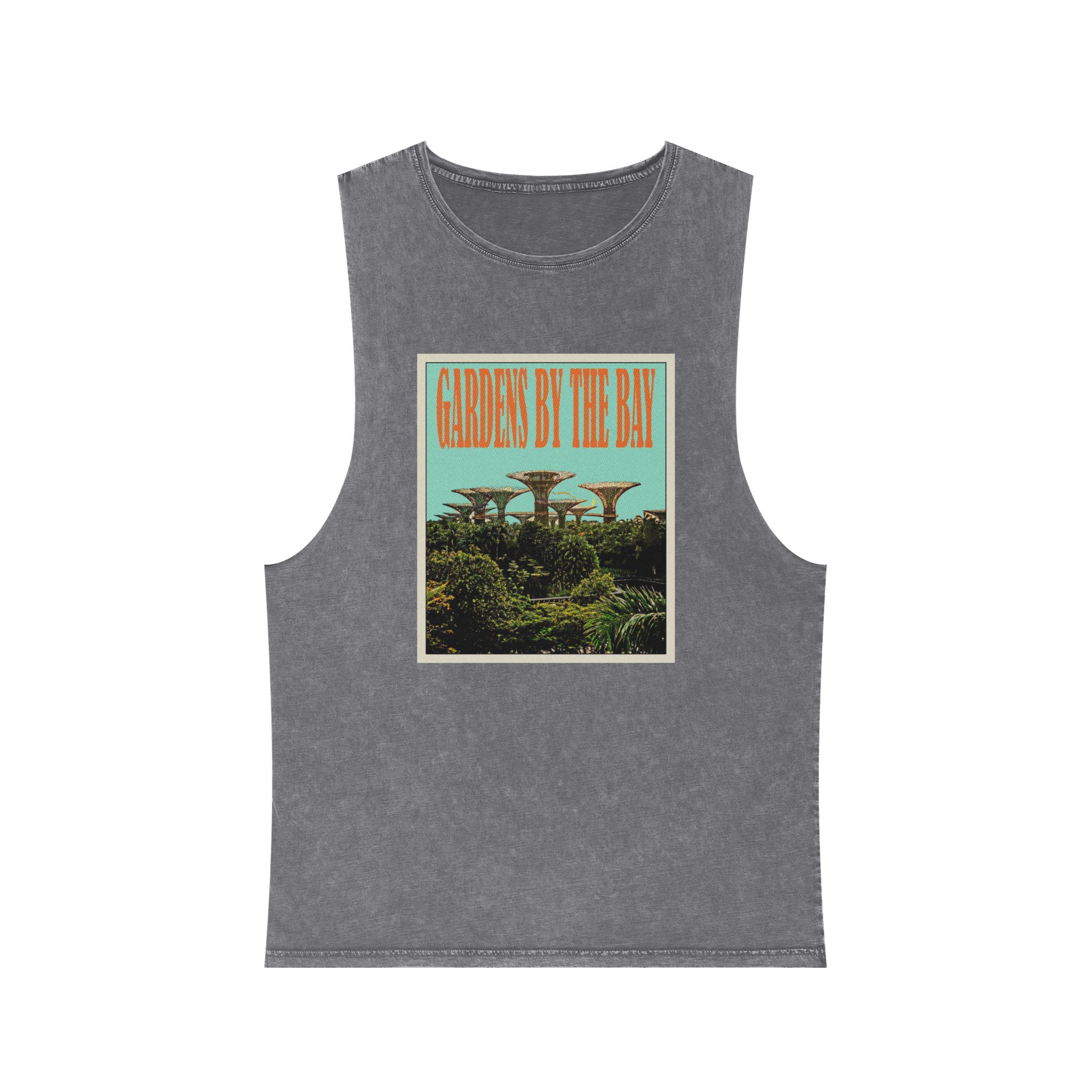 Gardens By Bay Retro Travel Poster Unisex Stonewash Tank Top - Image 9