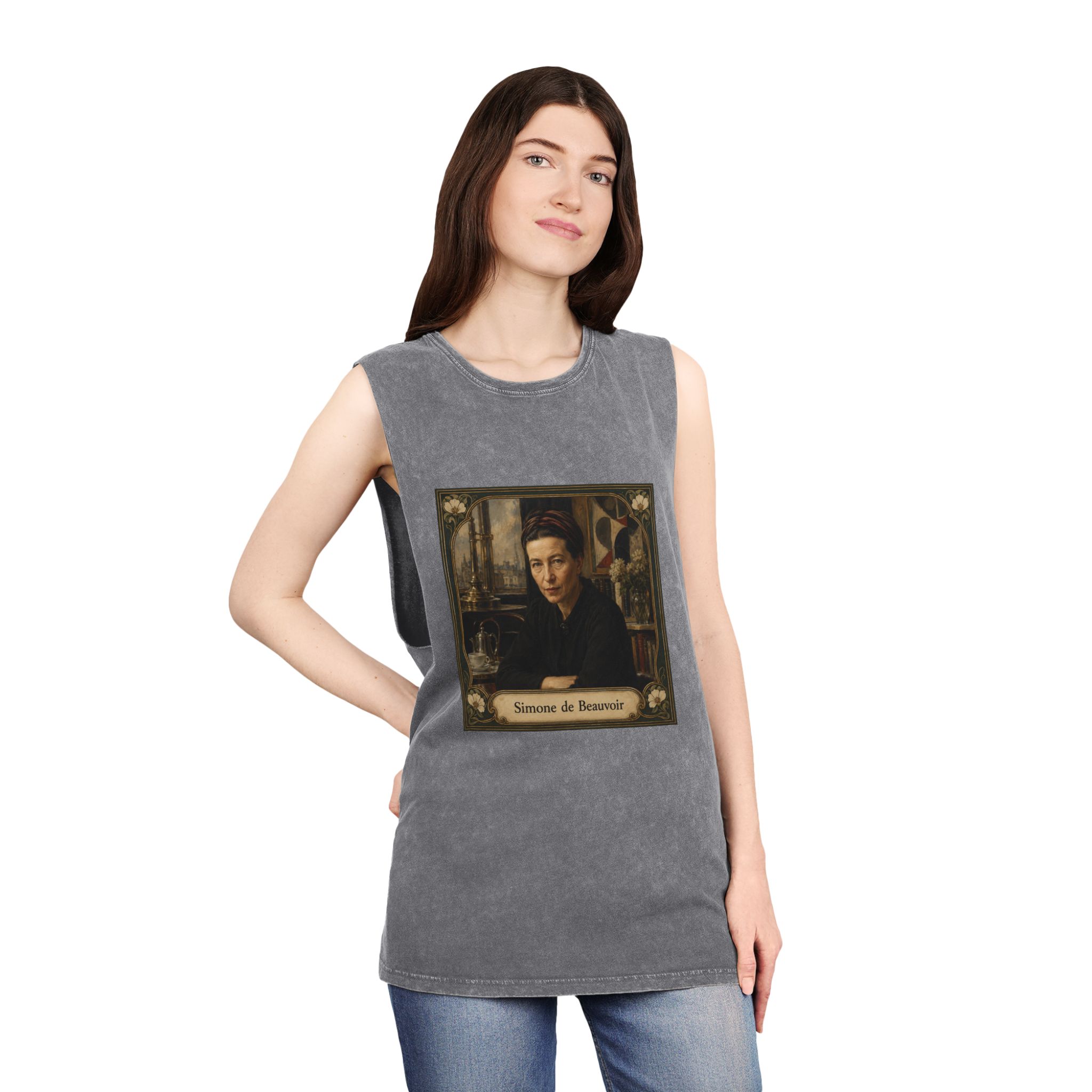 Simone de Beauvoir Unisex Stonewash Tank Top - Image 12