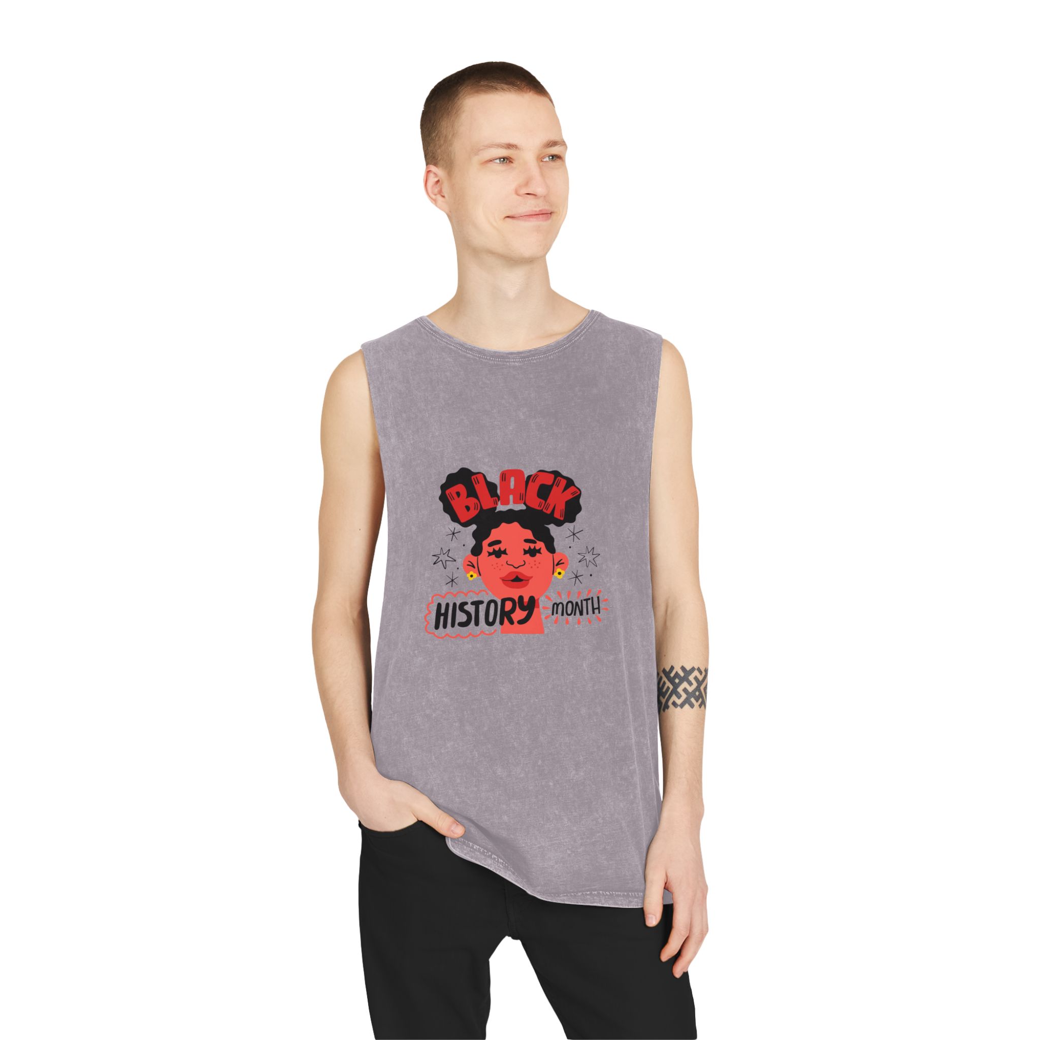 Flat Text Illustration Black History Month Celebration Unisex Stonewash Tank Top - Image 19