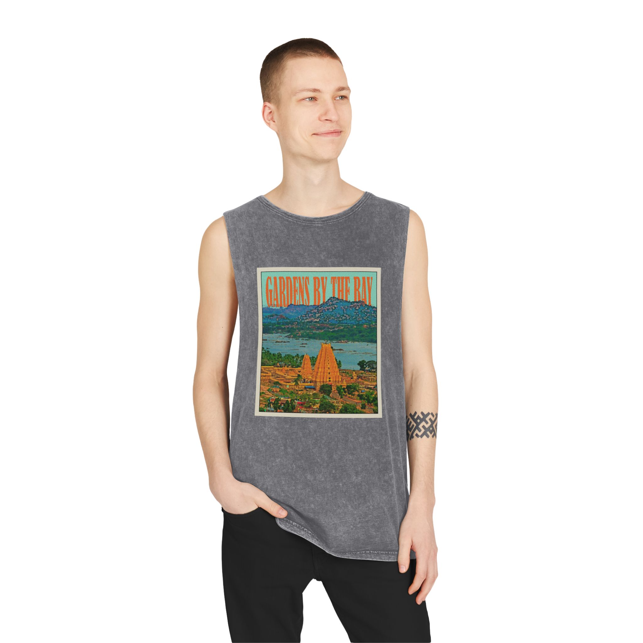 Gardens By Bay Retro Travel Poster (2) Unisex Stonewash Tank Top - Image 11