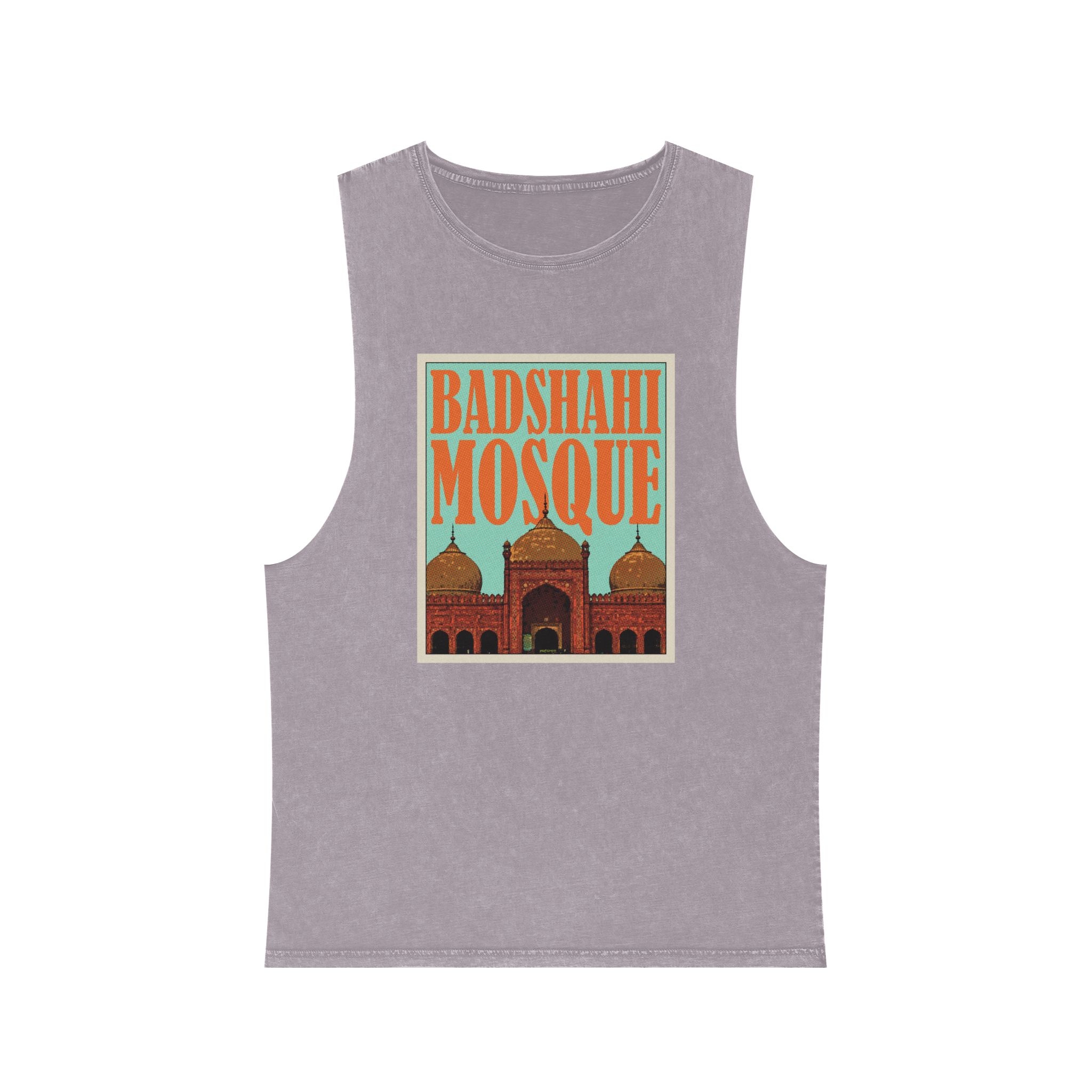 Badshahi Mosque Retro Travel Poster Unisex Stonewash Tank Top - Image 17