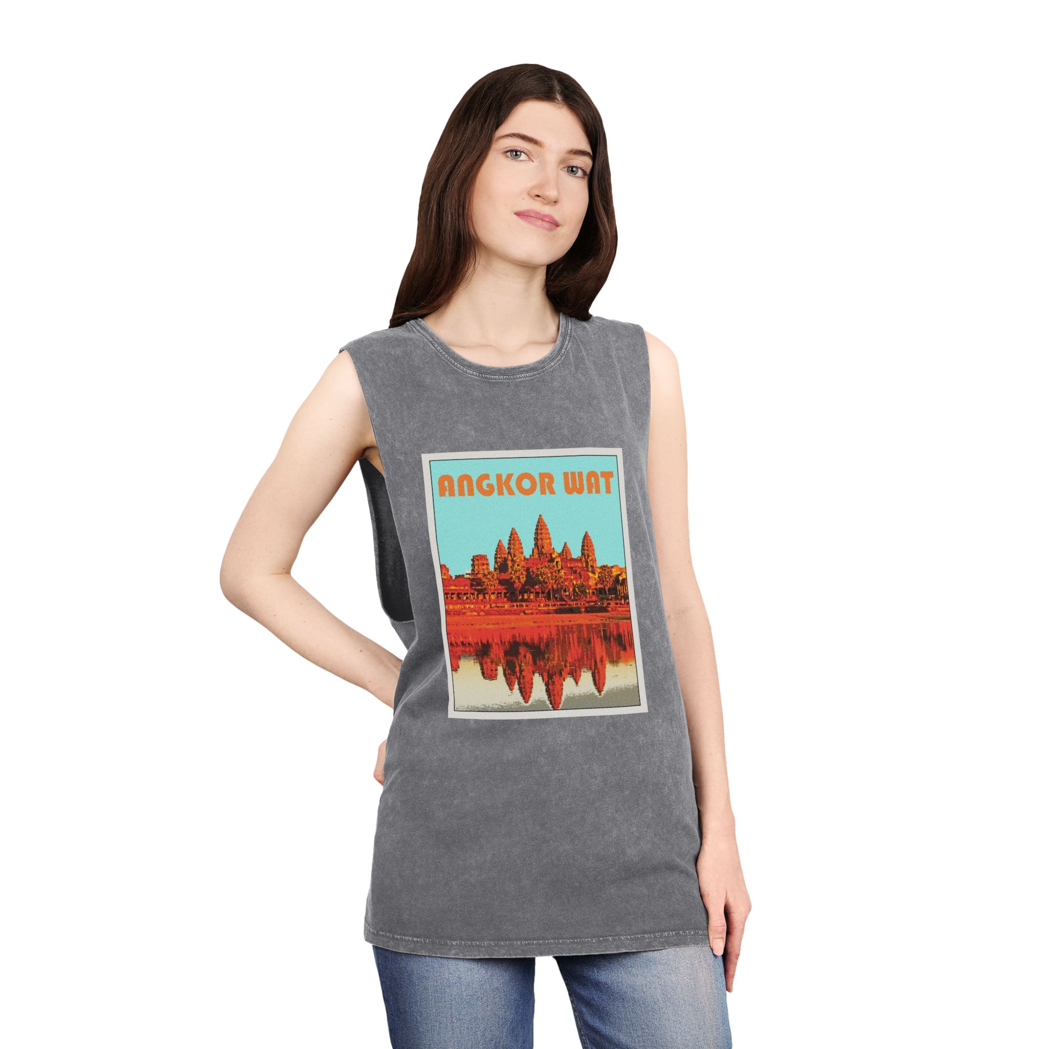 Angkor Wat Retro Travel Poster (1) Unisex Stonewash Tank Top - Image 12