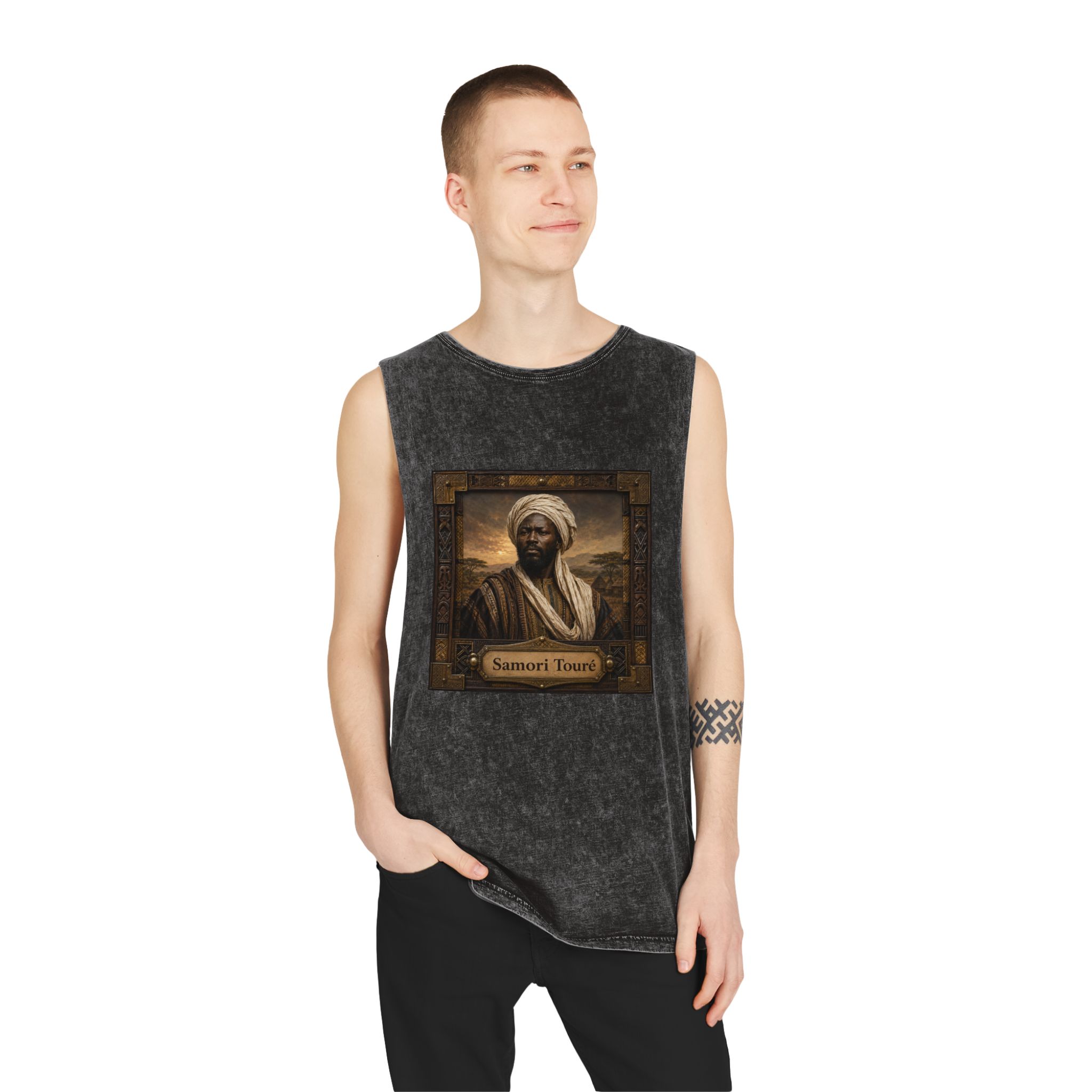 Samori Toure Unisex Stonewash Tank Top - Image 3