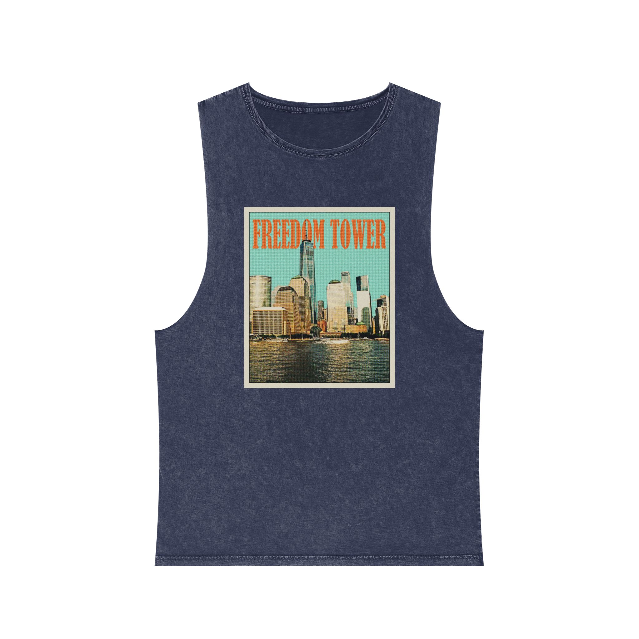 Freedom Tower Retro Travel Poster Unisex Stonewash Tank Top - Image 13