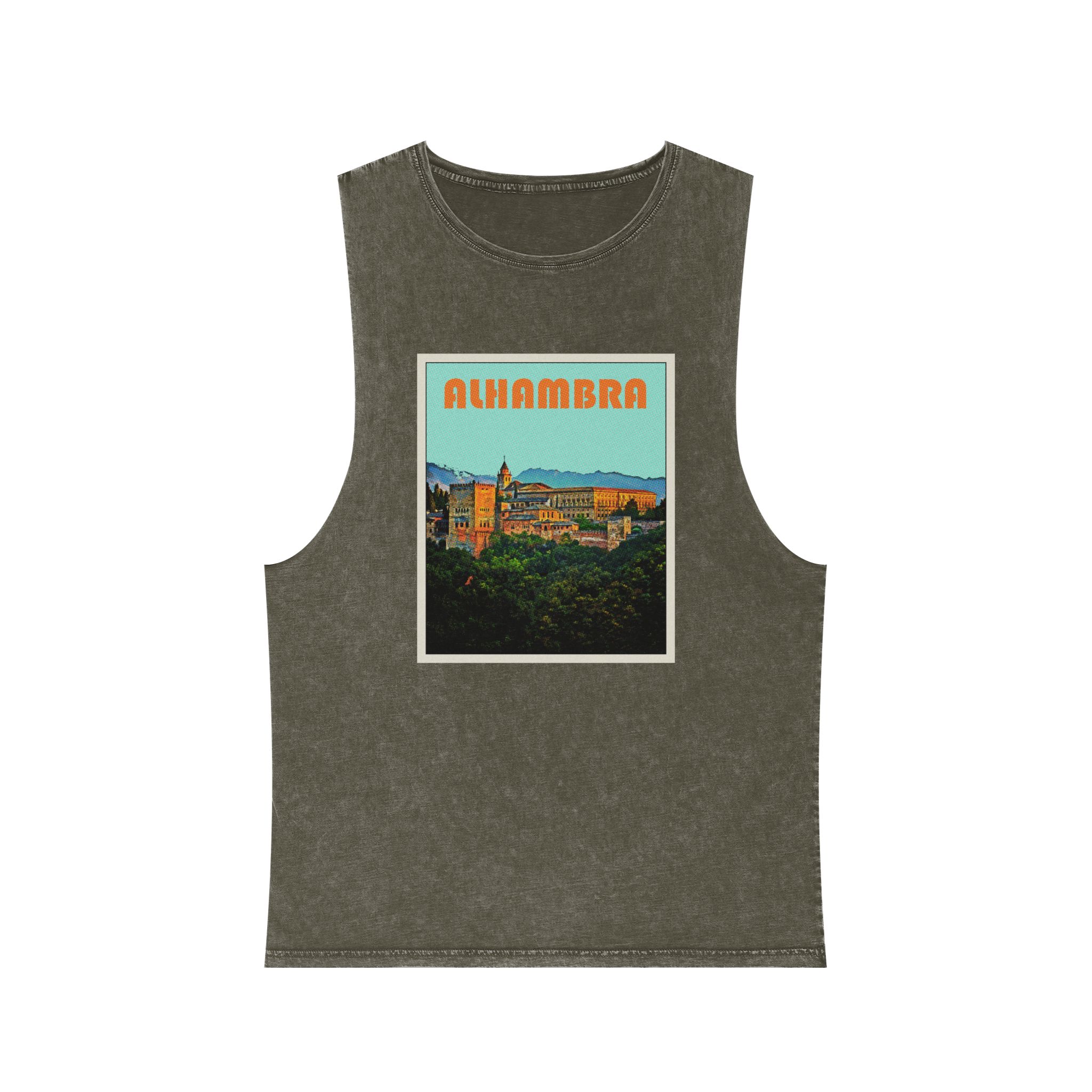Alhambra Retro Travel Poster Unisex Stonewash Tank Top - Image 5