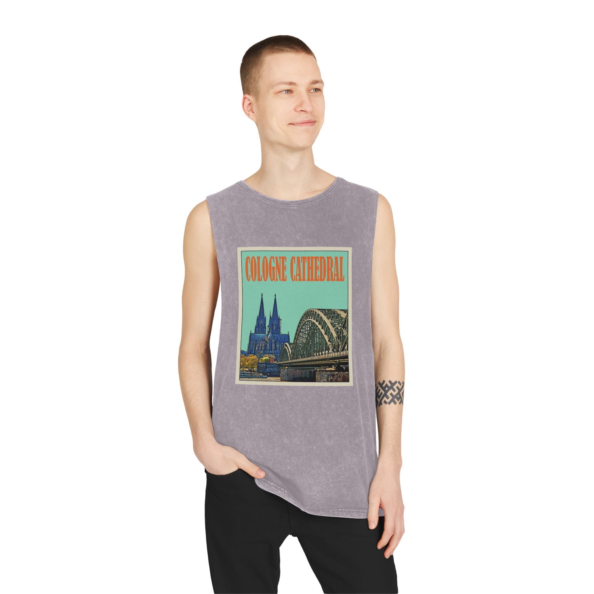 Cologne Cathedral Retro Travel Poster Unisex Stonewash Tank Top - Image 19