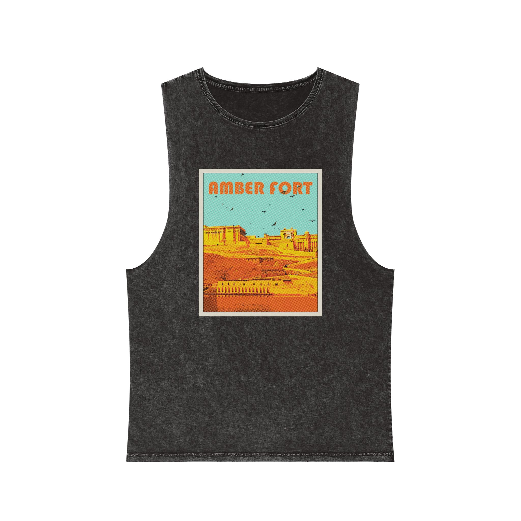 Amber Fort Retro Travel Poster Unisex Stonewash Tank Top
