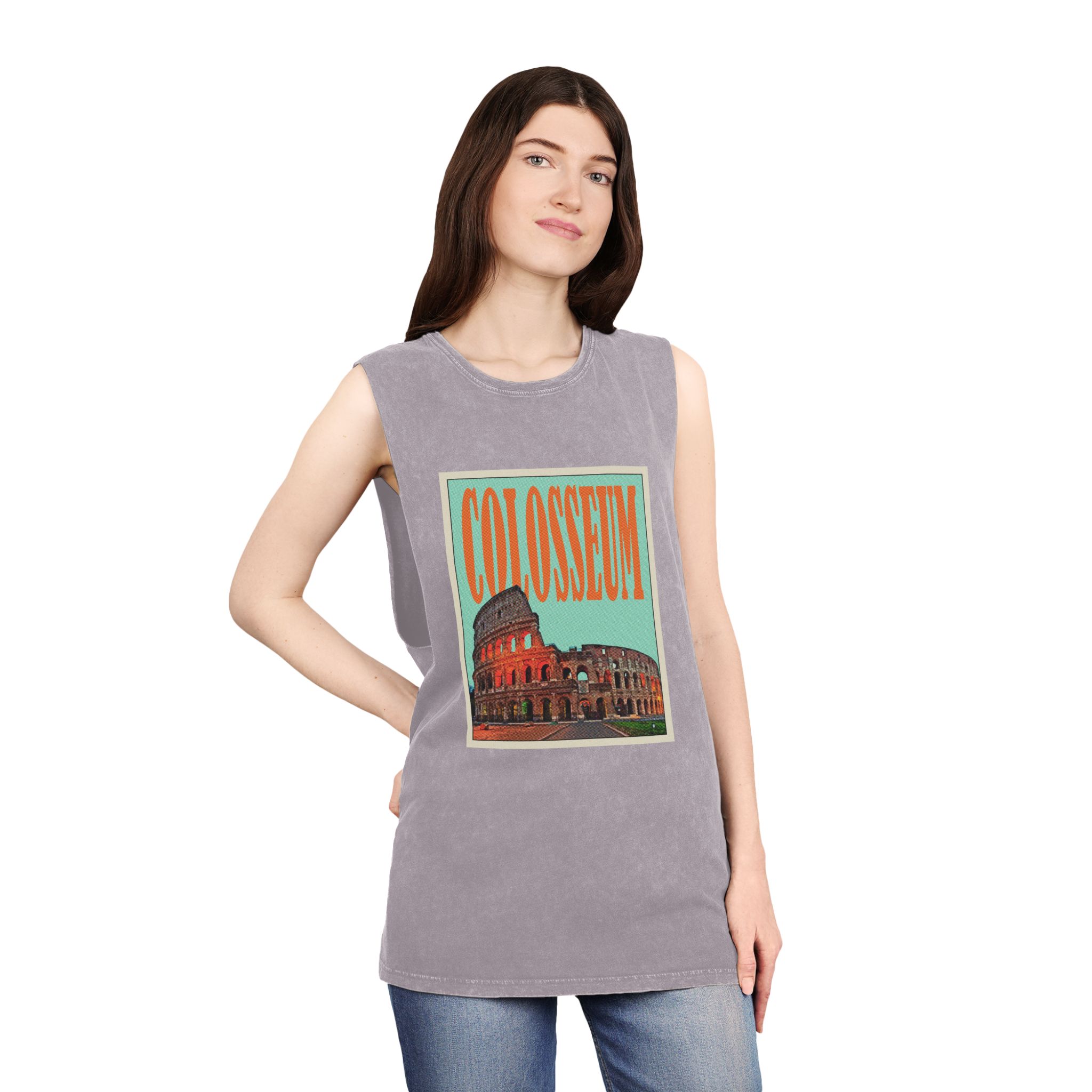 Colosseum Retro Travel Poster (1) Unisex Stonewash Tank Top - Image 20