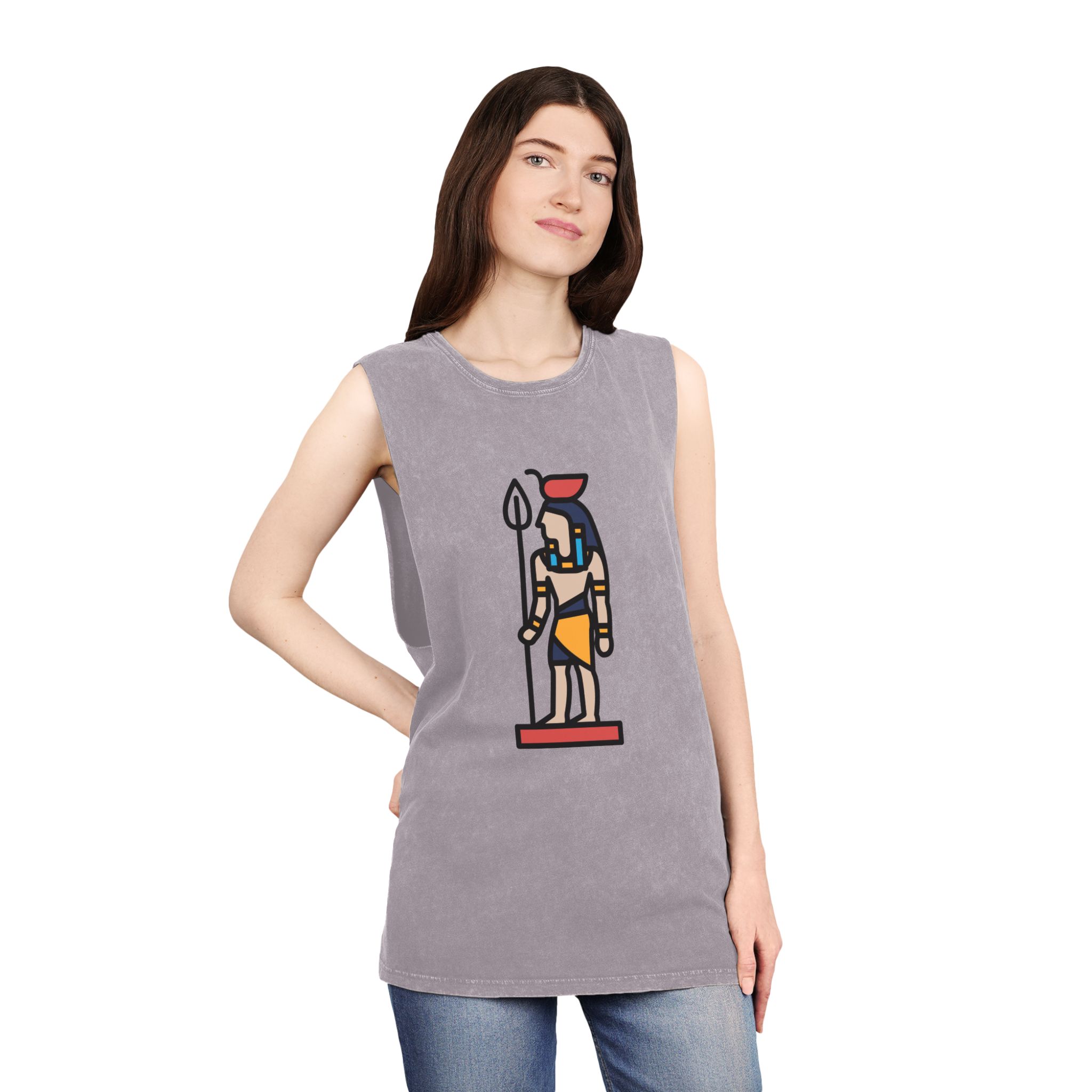 Ancient Egyptian Sculpture Line Style Unisex Stonewash Tank Top - Image 20