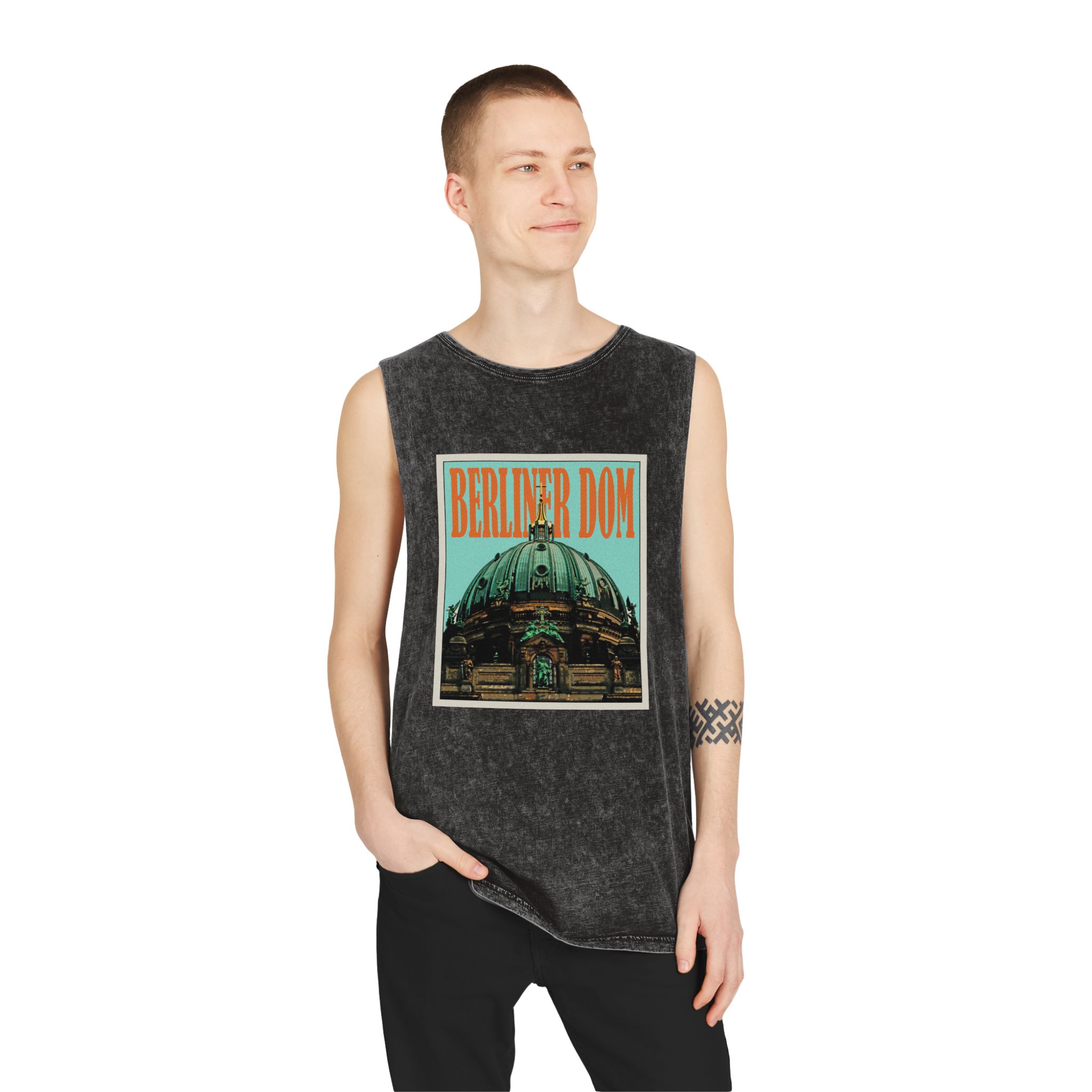 Berliner Dom Retro Travel Poster Unisex Stonewash Tank Top - Image 3