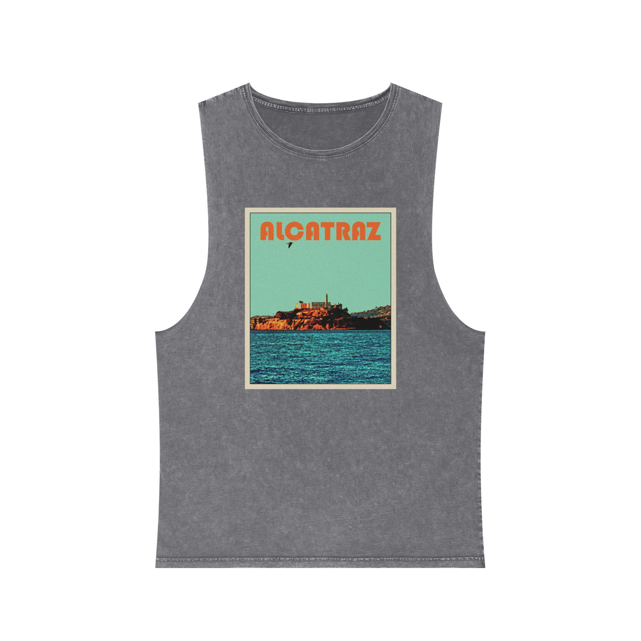 Alcatraz Retro Travel Poster Unisex Stonewash Tank Top - Image 9
