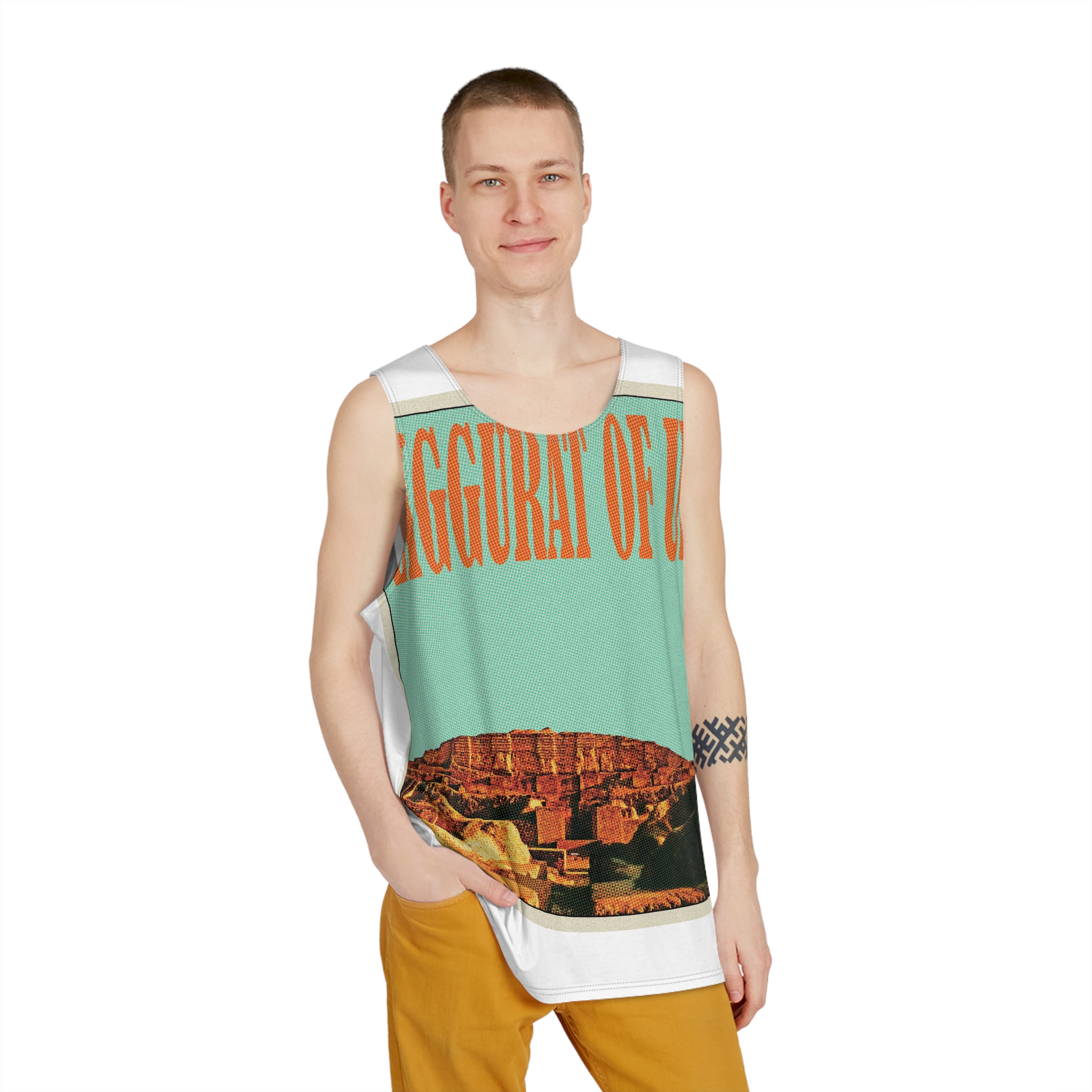 Ziggurat Ur Retro Travel Poster Mens Tank Aop - Image 3