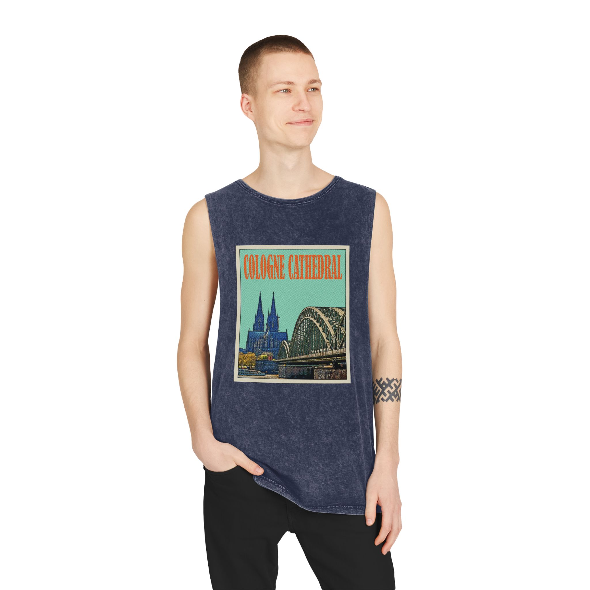 Cologne Cathedral Retro Travel Poster Unisex Stonewash Tank Top - Image 15