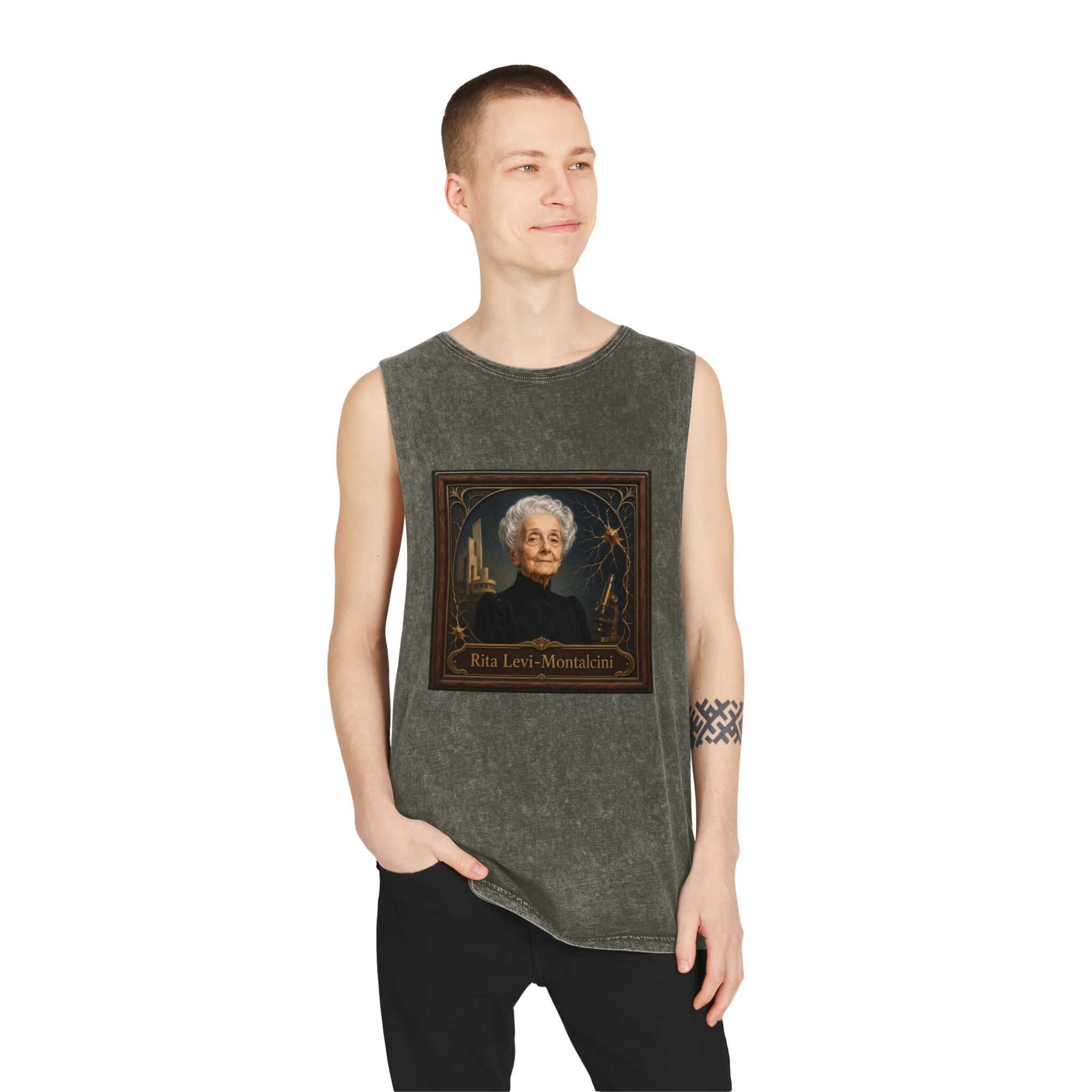 Rita Levi Montalcini Unisex Stonewash Tank Top - Image 7